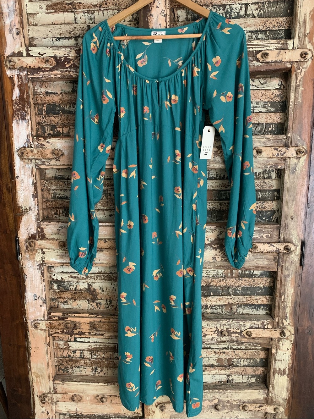 NWT Billabong Sweet to Me Emerald Floral Midi Dress Scoop Neck, Lace Tie Back, S